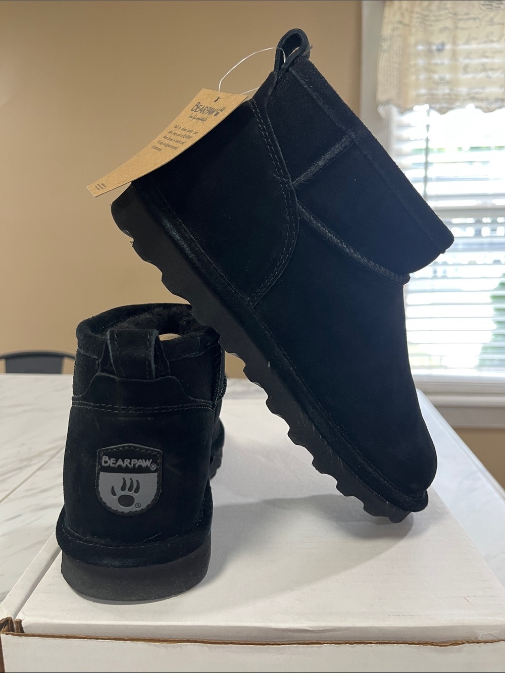 BearPaw Black Suede Short Ankle Boots with Plush Lining